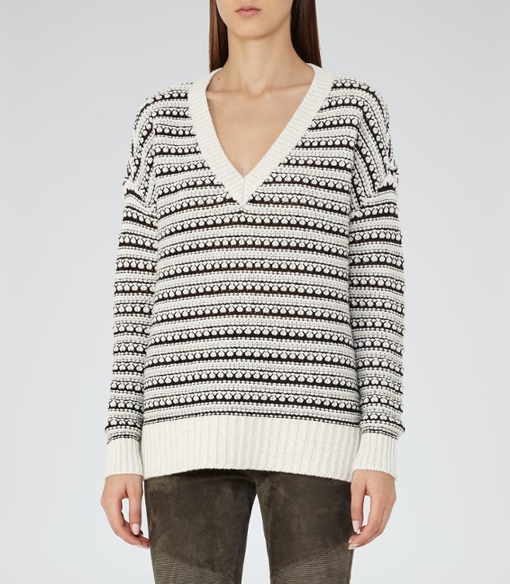 Reiss Eshan - Womens Textured V-neck Jumper In White, Size S