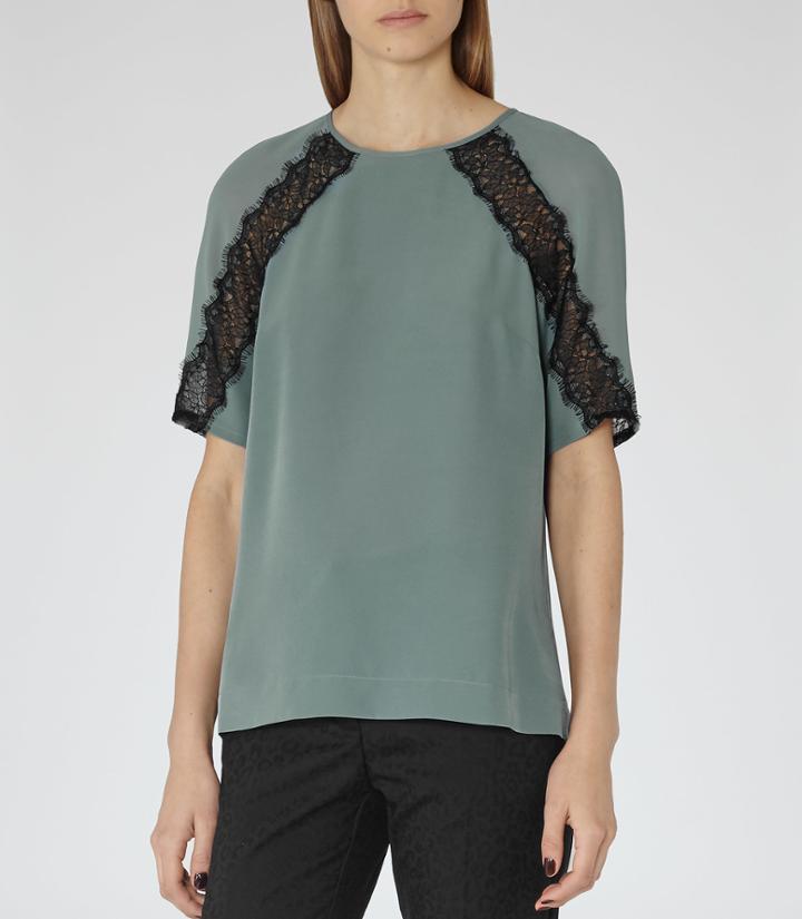 Reiss Ariel - Womens Lace-insert Top In Blue, Size 4