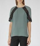 Reiss Ariel - Womens Lace-insert Top In Blue, Size 4