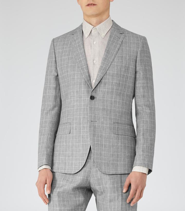 Reiss Stanley B - Mens Houndstooth Blazer In Grey, Size 34