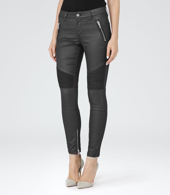 Reiss Biker Coated - Womens Coated Biker Jeans In Grey, Size 25