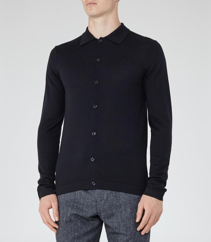 Reiss Oracle - Mens Merino Polo Shirt In Blue, Size S