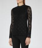 Reiss Alexa - Plisse Lace Top In Black, Womens, Size 2