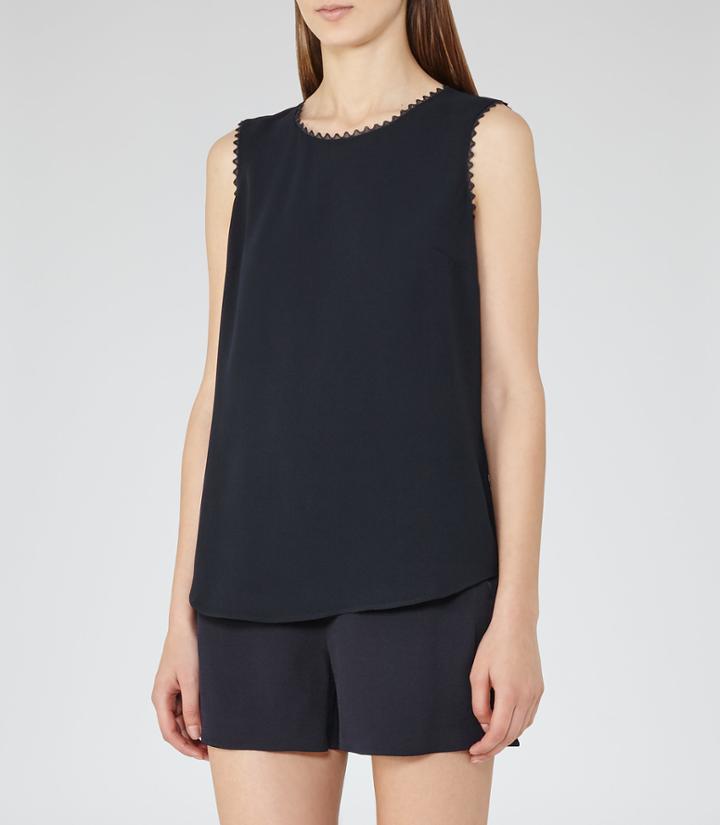 Reiss Acorn - Lace-trimmed Tank Top In Blue, Womens, Size 0