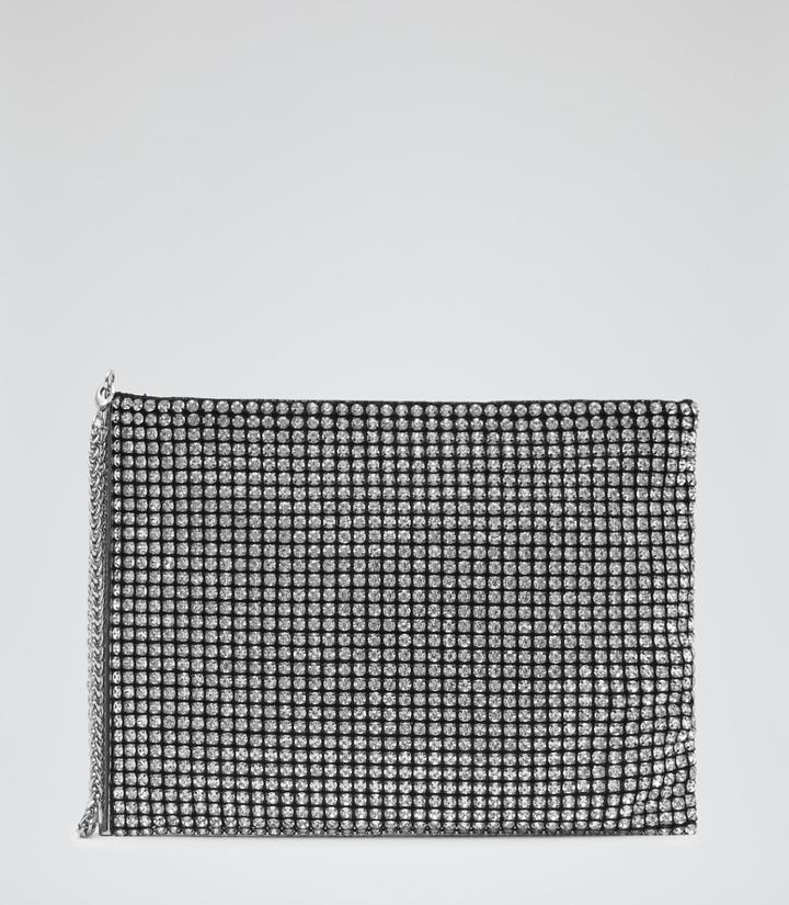 Reiss Cindy Crystal - Womens Crystal Embellished Pouch In Brown, Size One Size