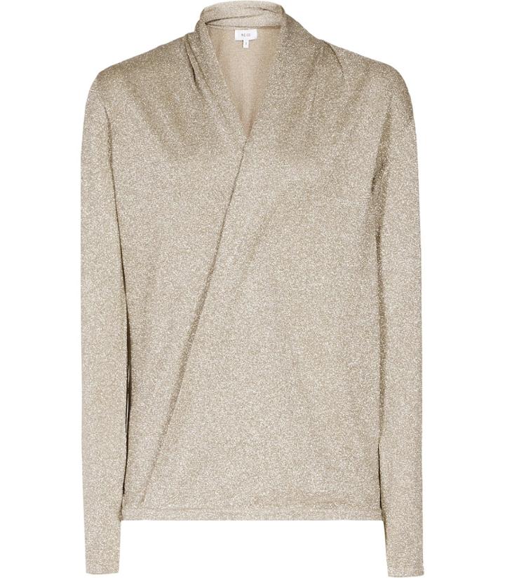 Reiss Ilyssa - Womens Metallic Wrap-front Top In Brown, Size Xs