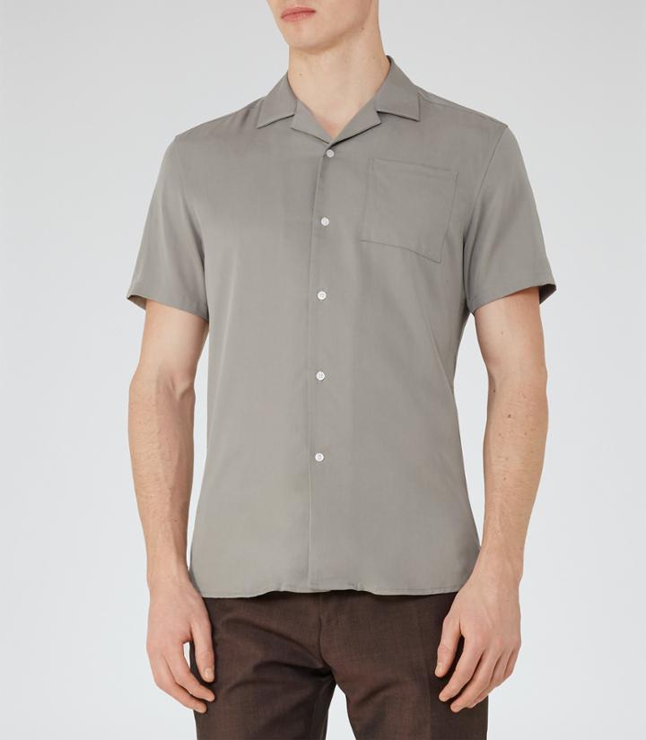 Reiss Castro - Mens Cuban Collar Shirt In Grey, Size Xs