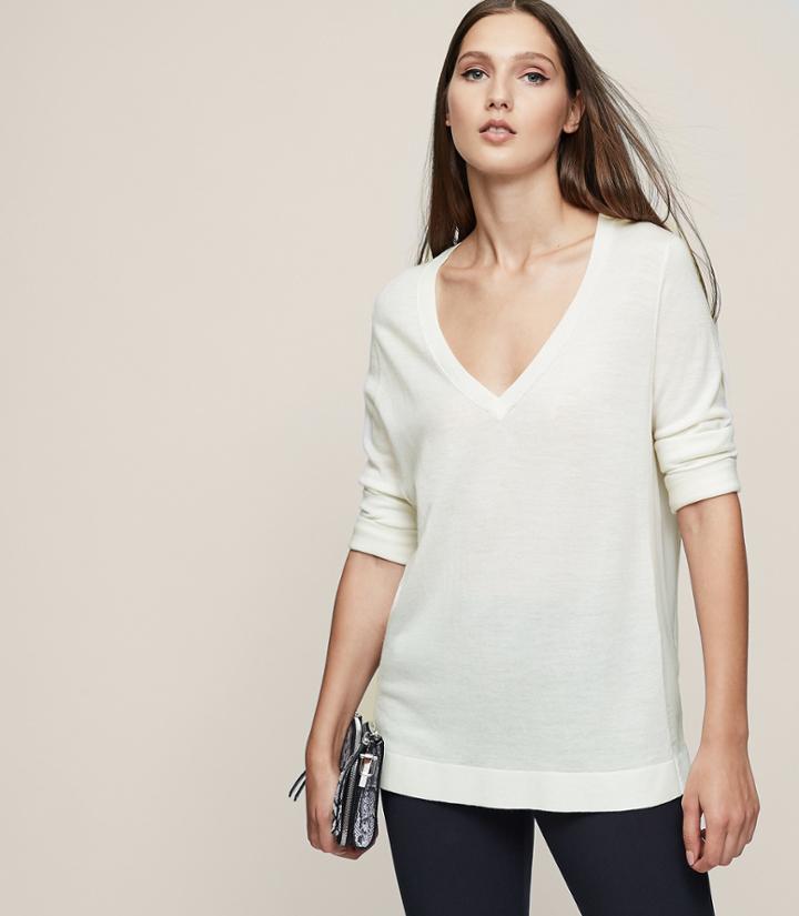 Reiss Sally - V-neck Jumper In White, Womens, Size 0