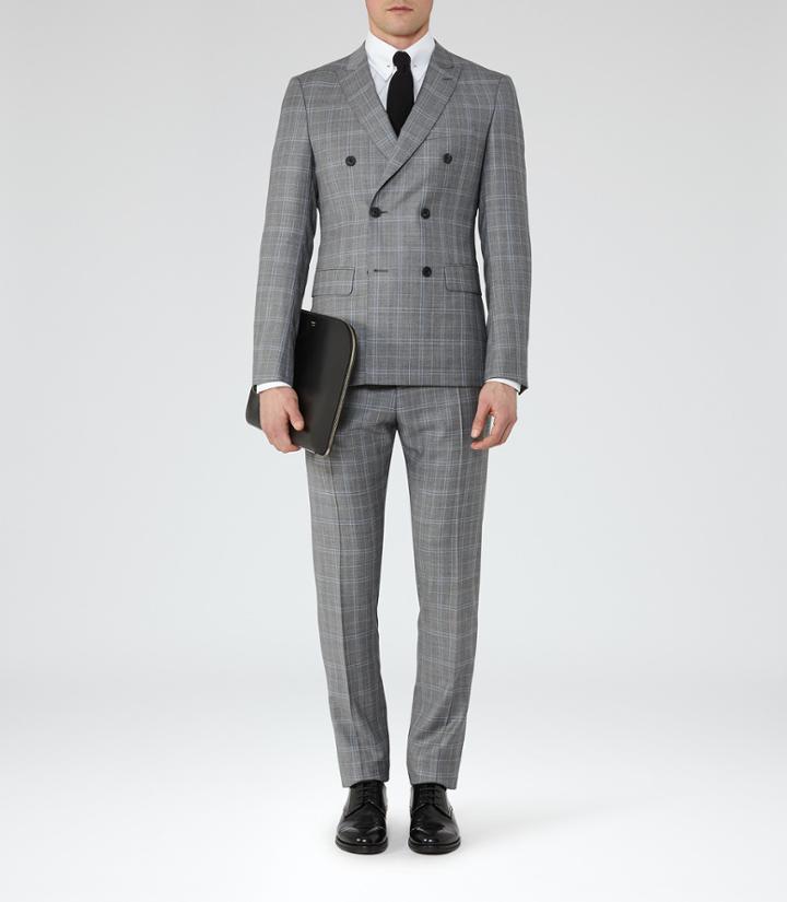 Reiss Wren - Mens Double-breasted Wool Suit In Grey