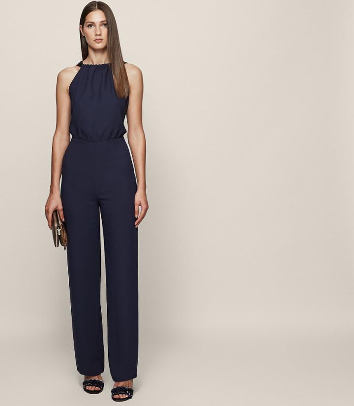 Reiss Lolita - Backless Bow-detail Jumpsuit In Blue, Womens, Size 0