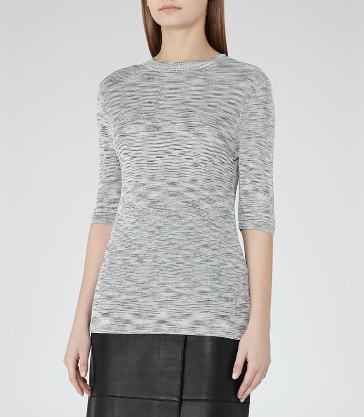 Reiss Saskia - Womens Short-sleeved Knitted Top In Blue, Size S