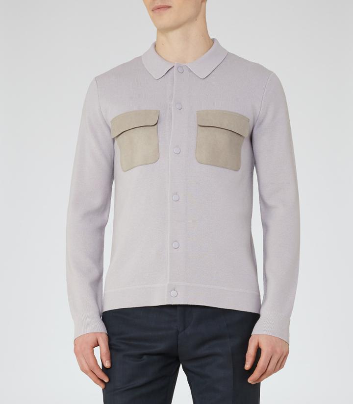 Reiss Diero - Mens Contrast Pocket Cardigan In Grey, Size Xs
