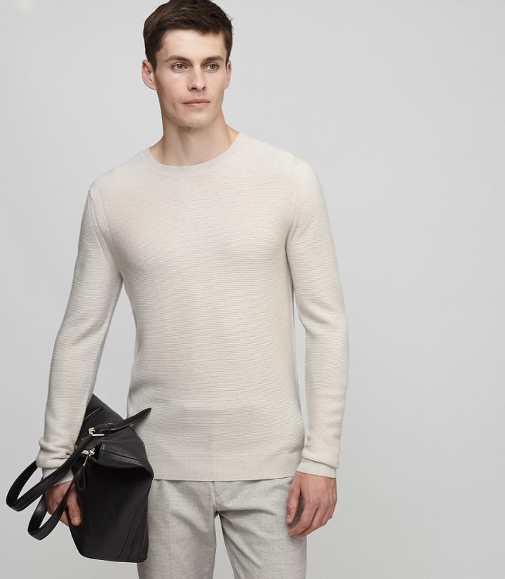 Reiss Prince - Ribbed Crew-neck Jumper In Brown, Mens, Size Xs