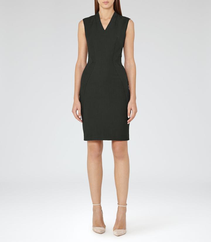 Reiss Pinetta Dress - Womens Tailored Dress In Green, Size 6