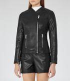 Reiss Rivington - Womens Collarless Leather Jacket In Black, Size 6