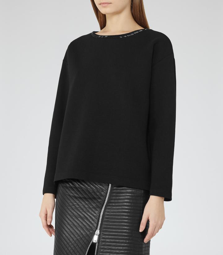 Reiss Marta - Embellished Neckline Top In Black, Womens, Size Xs