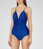 Reiss Larena - Womens Plunge-front Swimsuit In Blue, Size S
