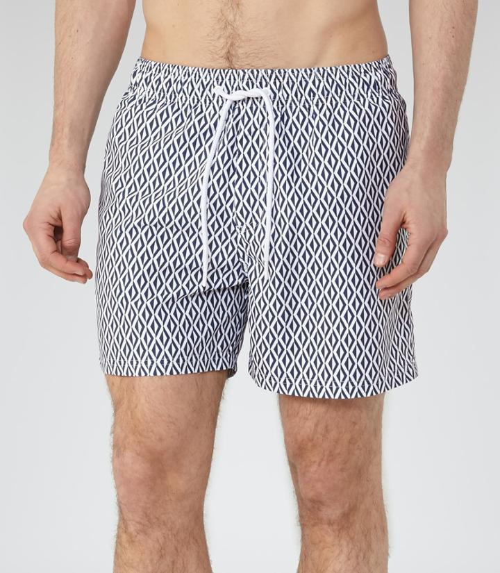 Reiss Oliver - Mens Geometric Print Swim Shorts In Blue, Size Xs