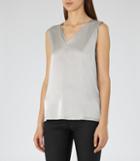 Reiss Fi - Silk-front Tank Top In Grey, Womens, Size M