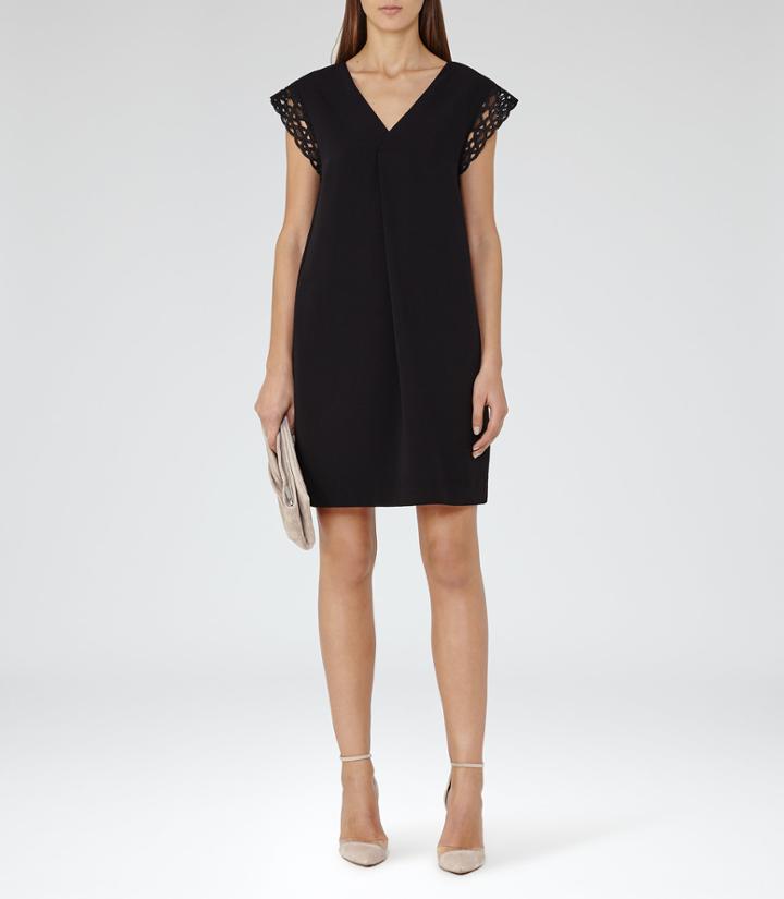 Reiss Cayene - Womens Lace-detail Shift Dress In Black, Size 6
