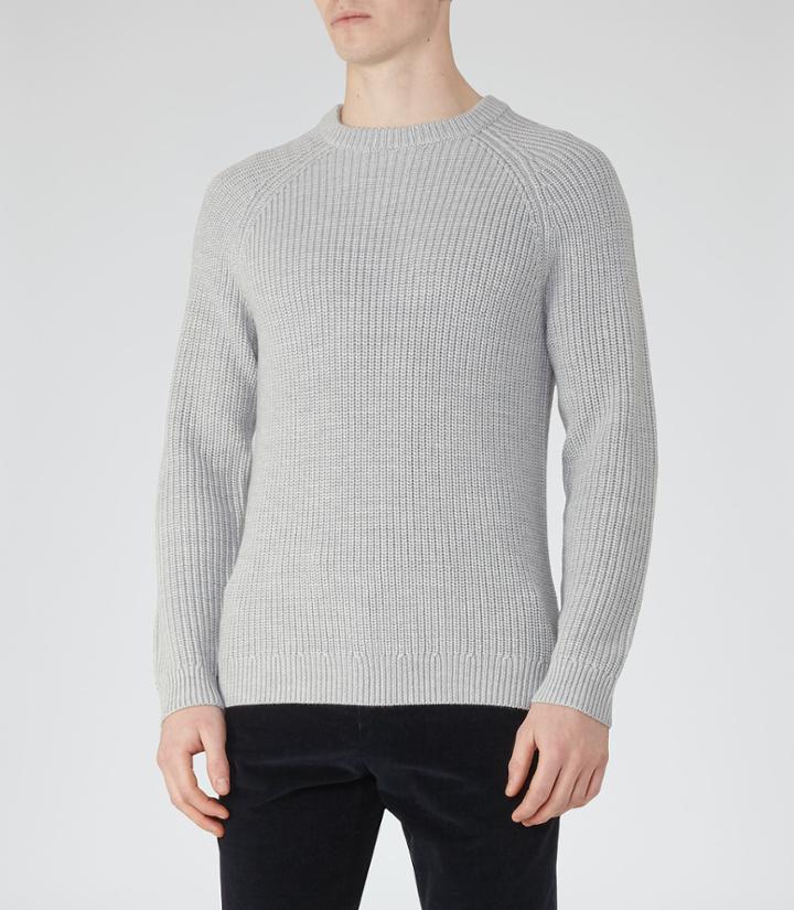 Reiss Cookly - Mens Ribbed Crew-neck Jumper In Grey, Size Xs