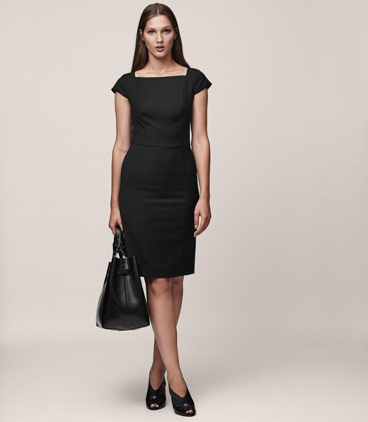 Reiss Huxley Ss Dress - Short-sleeved Tailored Dress In Black, Womens, Size 0
