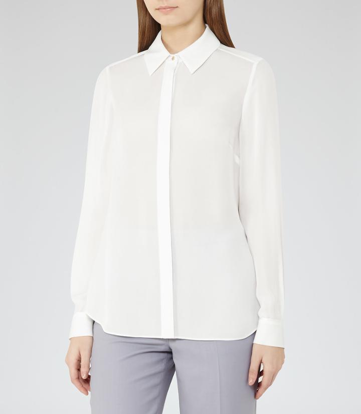 Reiss Fleur - Silk Shirt In White, Womens, Size 0