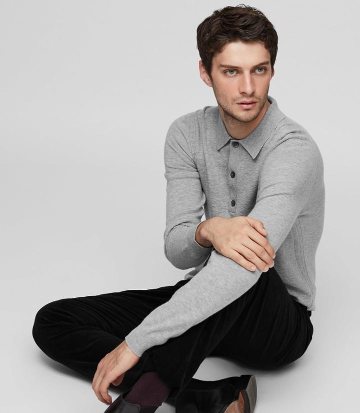 Reiss Cheviot - Wool And Cashmere Polo Shirt In Grey, Mens, Size Xs