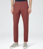 Reiss Bank - Mens Cotton And Linen Trousers In Brown, Size 32