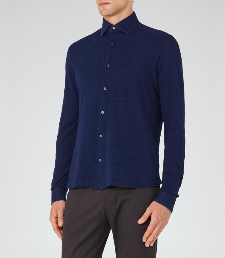 Reiss Donny - Pique Cotton Shirt In Blue, Mens, Size S