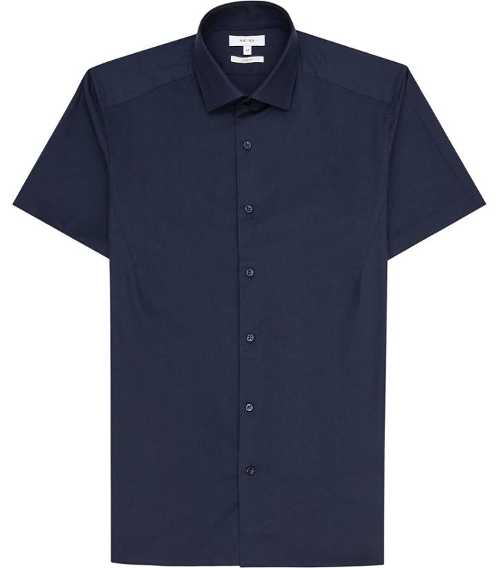 Reiss Redmayne - Mens Cotton Short Sleeve Shirt In Blue, Size Xs
