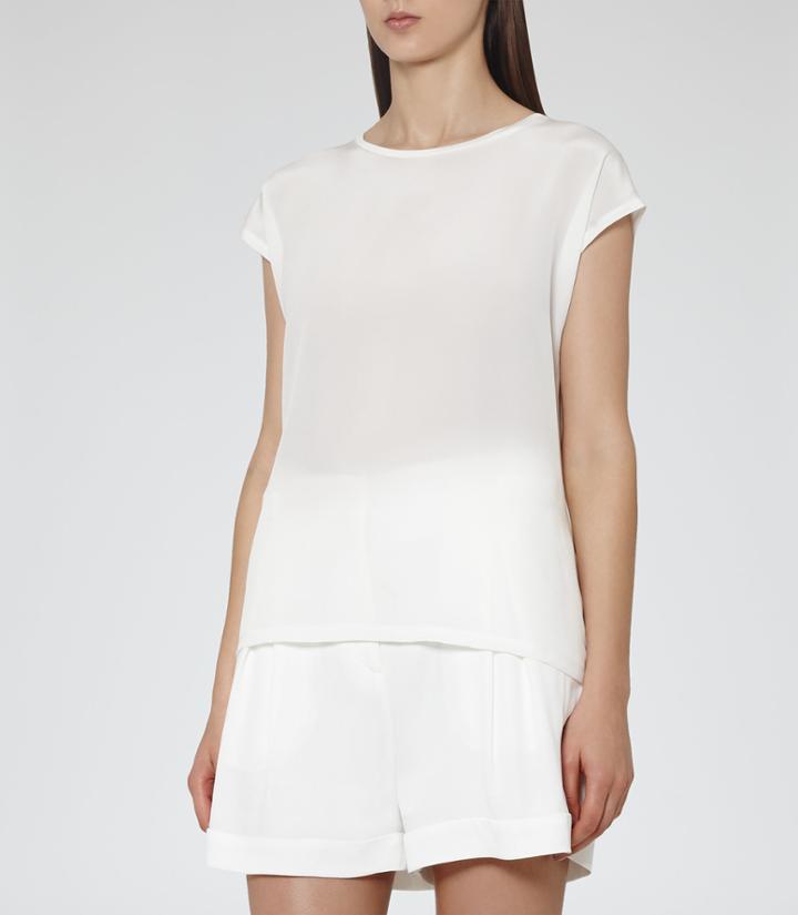 Reiss Kiki - Womens Silk-front T-shirt In White, Size S