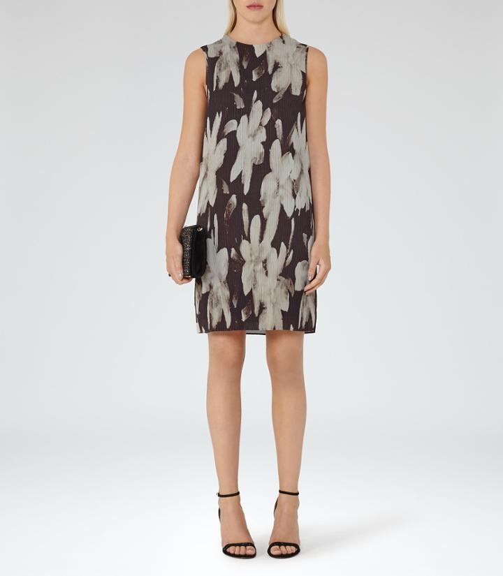 Reiss Devan - Womens Printed Plisse Dress In Black, Size 4