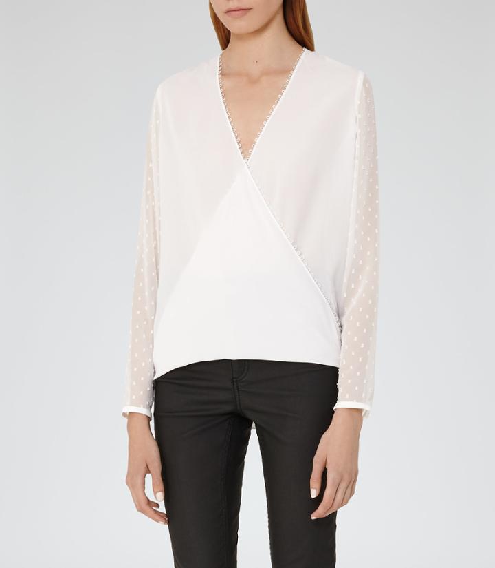 Reiss Faithful - Womens Textured Wrap Top In White, Size 4