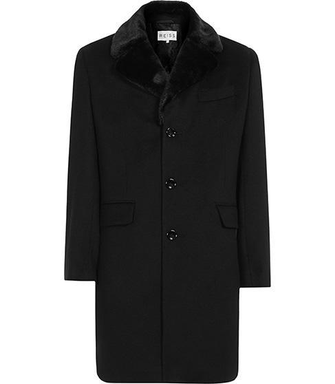 Reiss King Faux Fur Collar Coat