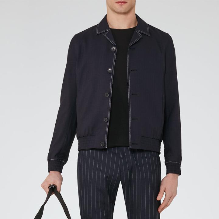 Reiss Yuri - Mens Cuban Collar Jacket In Blue