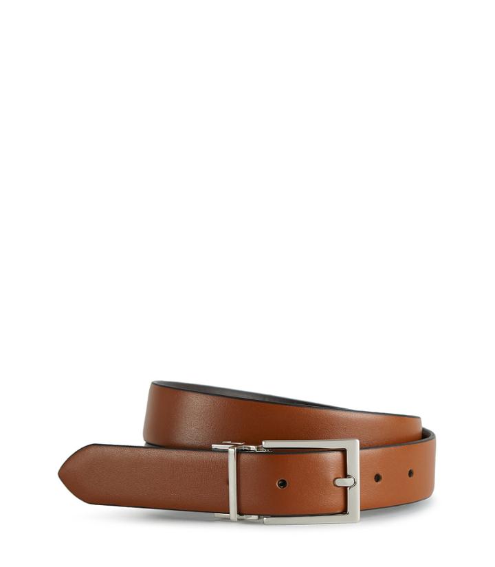 Reiss Ricky - Reversible Leather Belt In Brown, Mens, Size 34