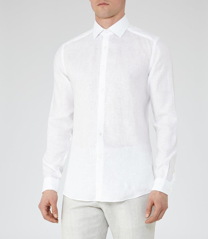 Reiss Perdu - Mens Slim Linen Shirt In White, Size Xs