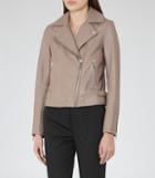 Reiss Ellen - Leather Biker Jacket In Brown, Womens, Size 4