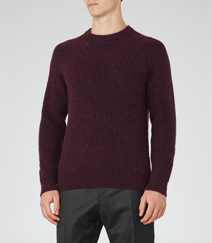 Reiss Jamie - Mens Ribbed Crew-neck Jumper In Red, Size Xs