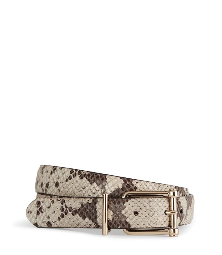 Reiss Sari Snake - Snake-print Leather Belt In White, Womens, Size S