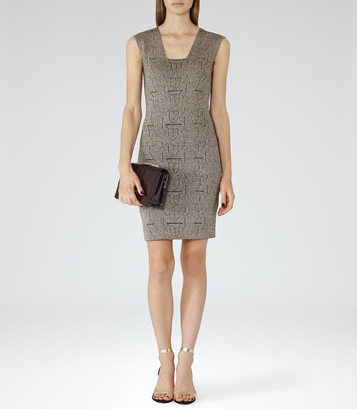 Reiss Alfredo - Womens Metallic Bodycon Dress In Black, Size 8