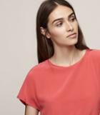 Reiss Tia - Silk Front T-shirt In Red, Womens, Size M