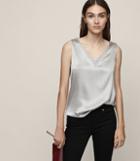 Reiss Coraline - Silk Front Tank Top In Grey, Womens, Size S