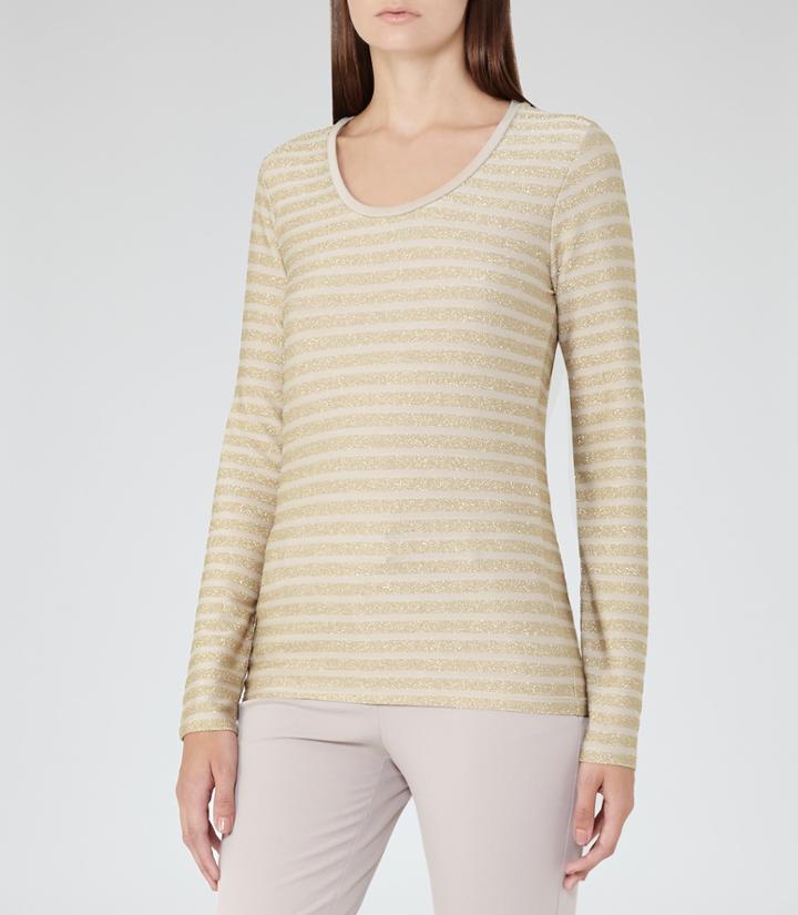Reiss Sail - Womens Metallic Striped Top In Yellow, Size S