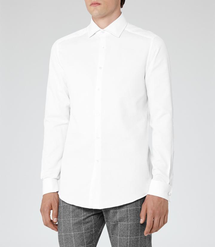 Reiss Bond - Mens Slim Double Cuff Shirt In White, Size S