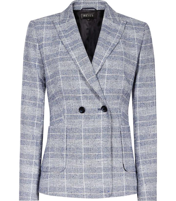Reiss Jada Jacket - Womens Checked Blazer In Blue, Size 4