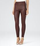 Reiss Selina - Womens Leather Leggings In Red, Size 4