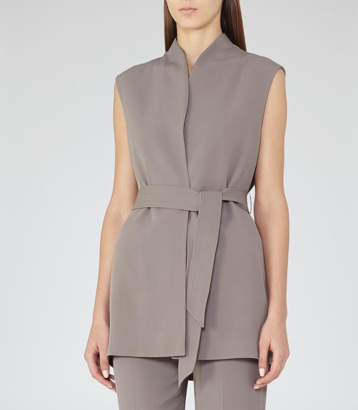 Reiss Karmine Gilet - Womens Fluid Sleeveless Jacket In Brown, Size 4
