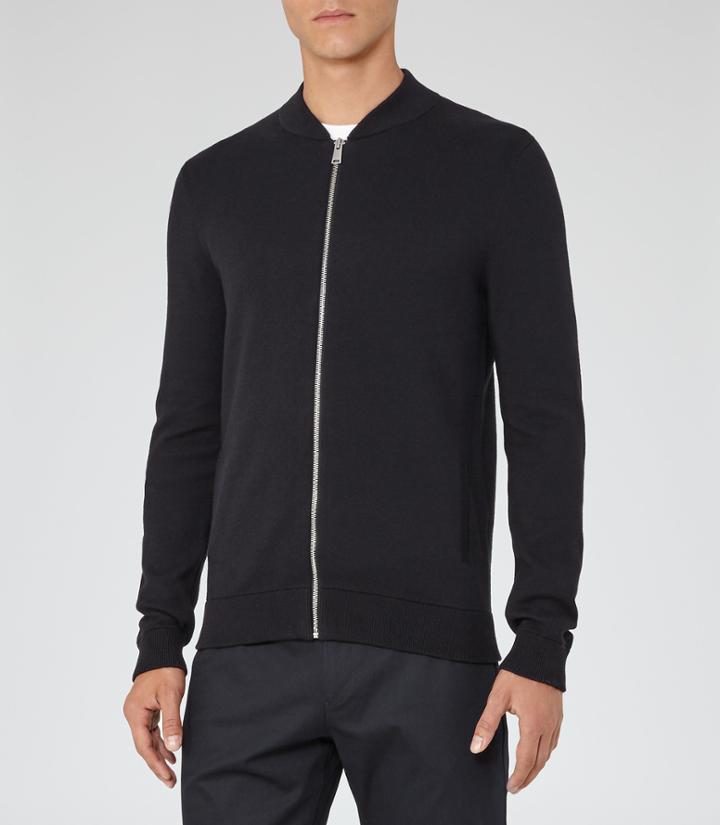Reiss Fuller - Mens Knitted Bomber Jacket In Blue, Size S